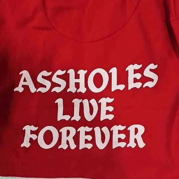Assholes Live Forever Red Cropped Hoodie | Size Small | Streetwear Graphic - Picture 4 of 4